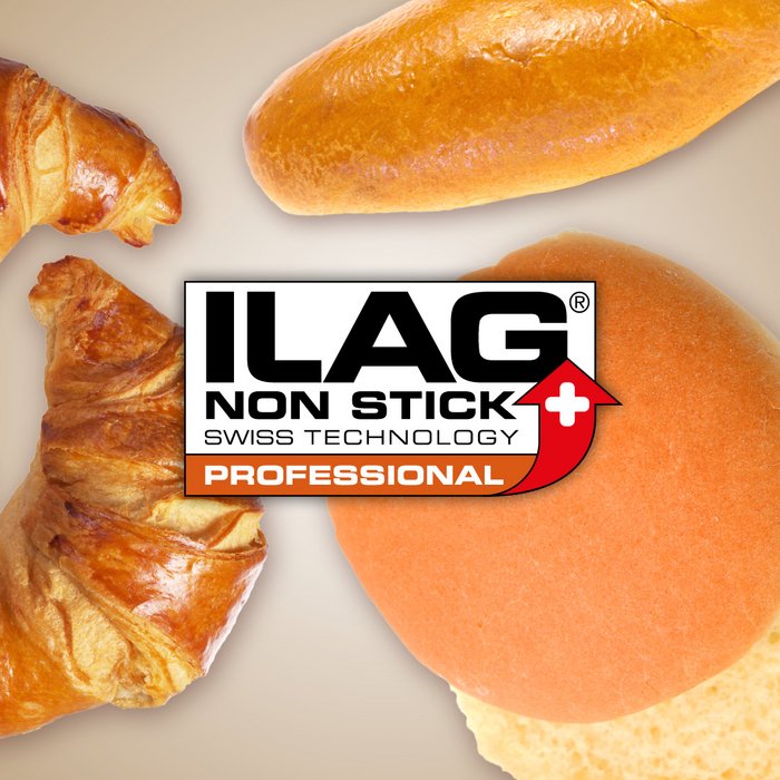 Auswahl an Milchbrötchen, Laugenhörnchen und einem aufgeschnittenen Burger-Brötchen - mittig das ILAG Logo mit orange unterlegtem Professional Schriftzug