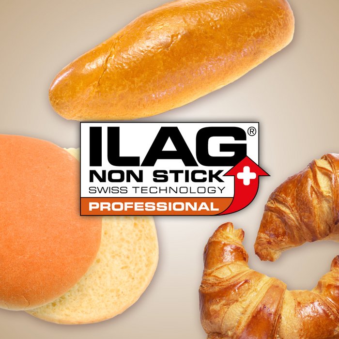 Auswahl an Milchbrötchen, Laugenhörnchen und einem aufgeschnittenen Burger-Brötchen - mittig das ILAG Logo mit orange unterlegtem Professional Schriftzug